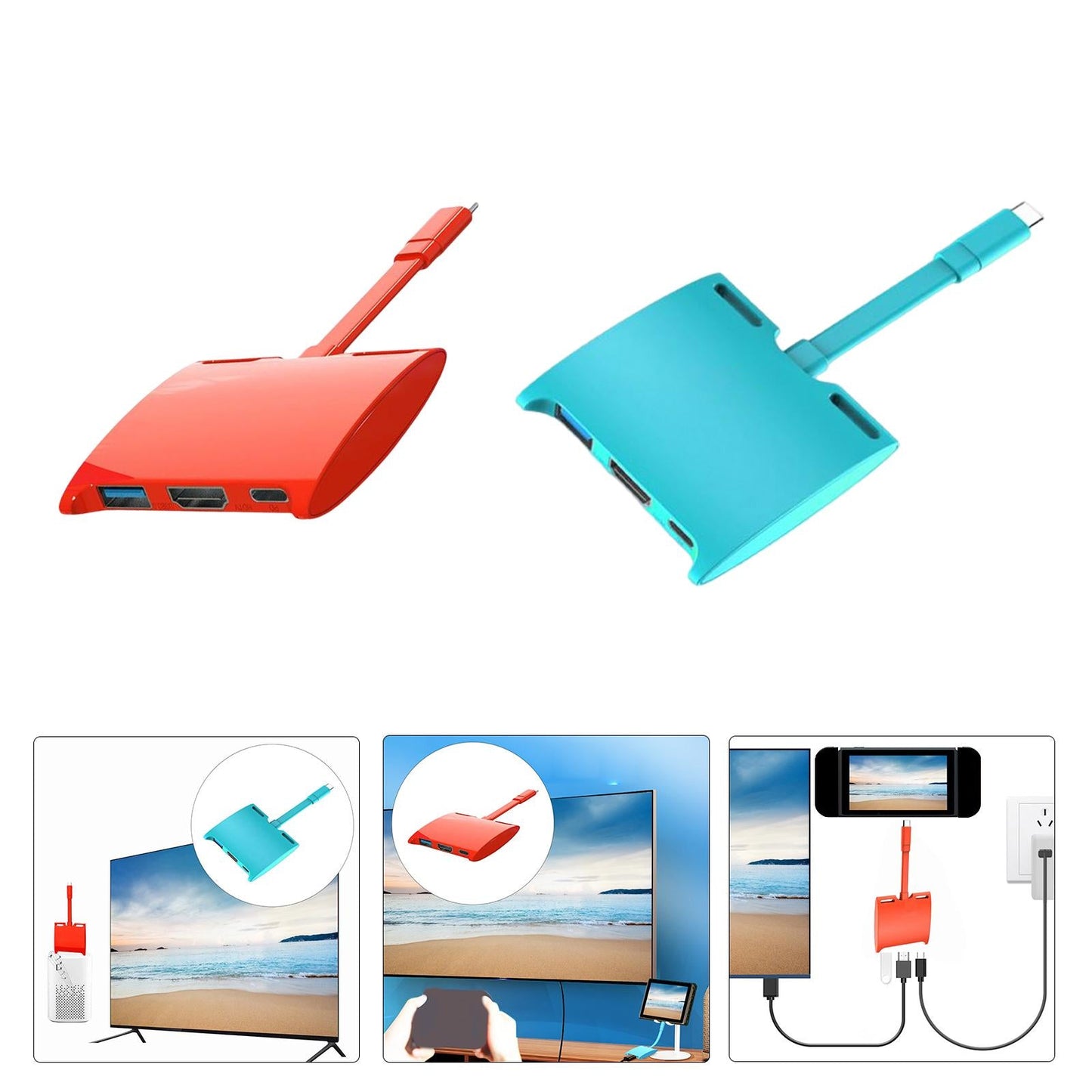 Docking Station for Switch Type C to 4K HDMI USB 3.0 PD 4K Red