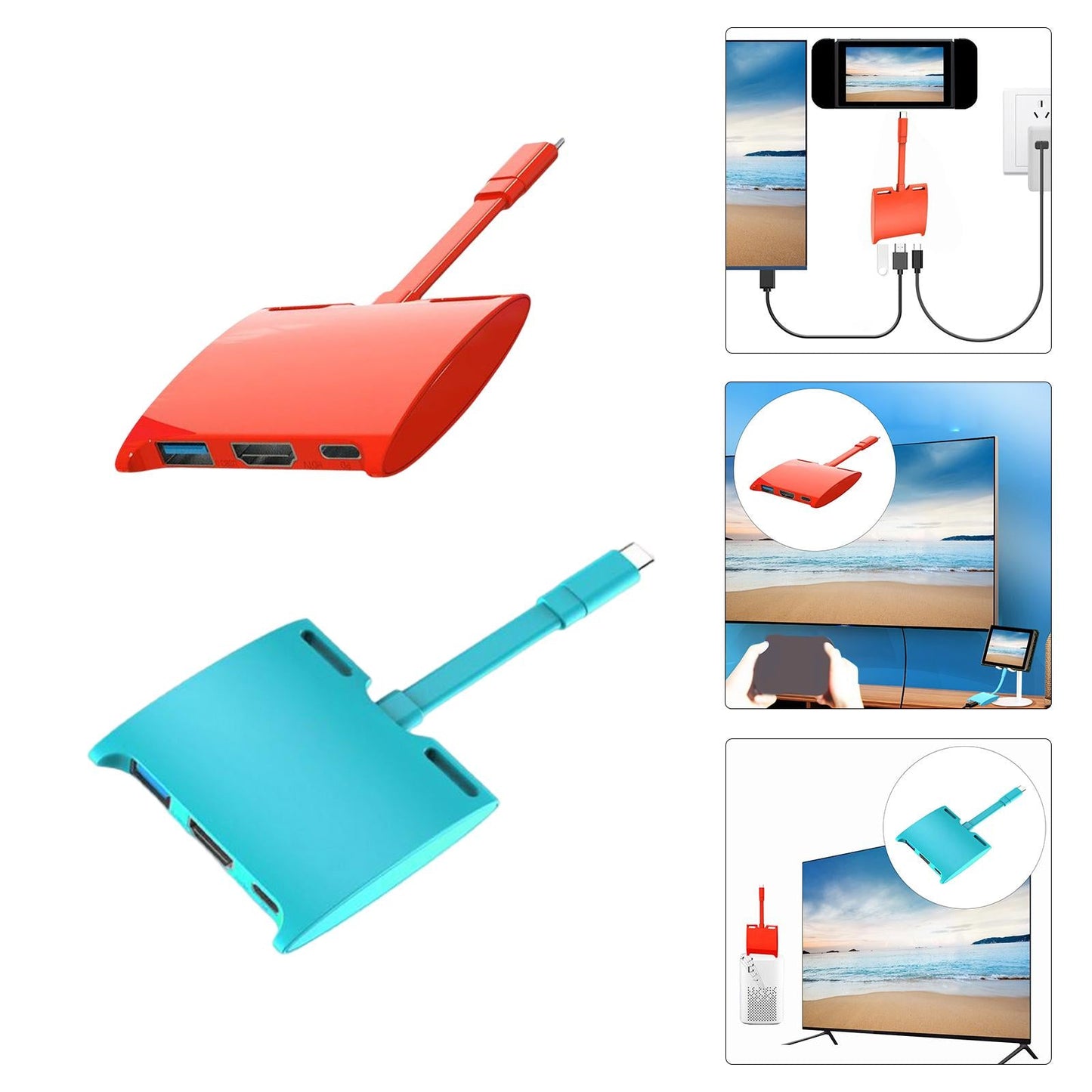 Docking Station for Switch Type C to 4K HDMI USB 3.0 PD 4K Red