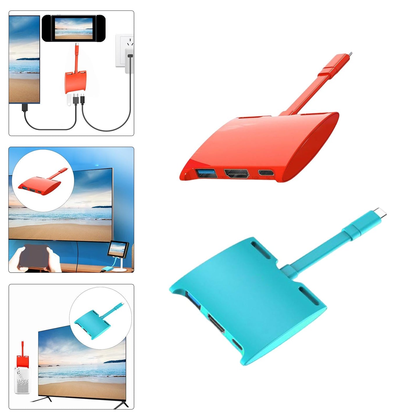 Docking Station for Switch Type C to 4K HDMI USB 3.0 PD 4K Red