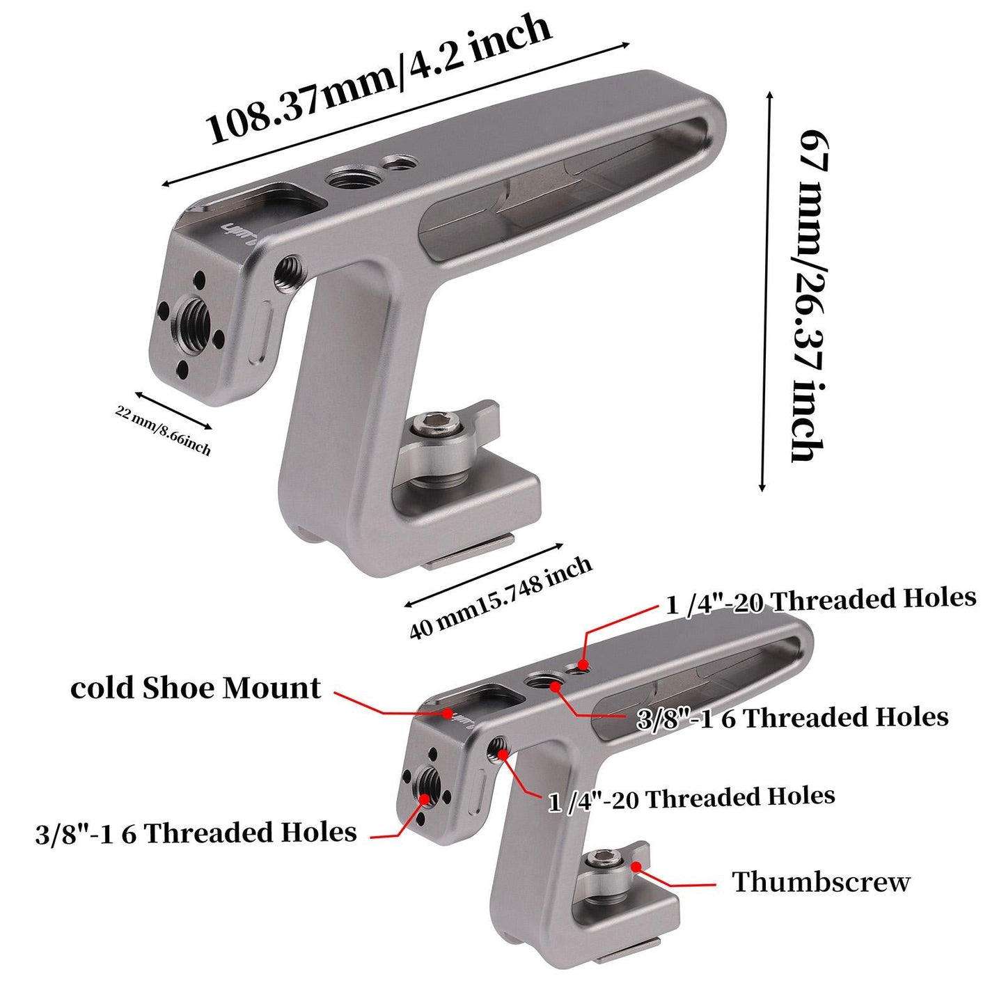 Silver Cold Shoe Mount 2x 1/4-20 and 2x 3/8"-16 for DSLR Camera Monitors"