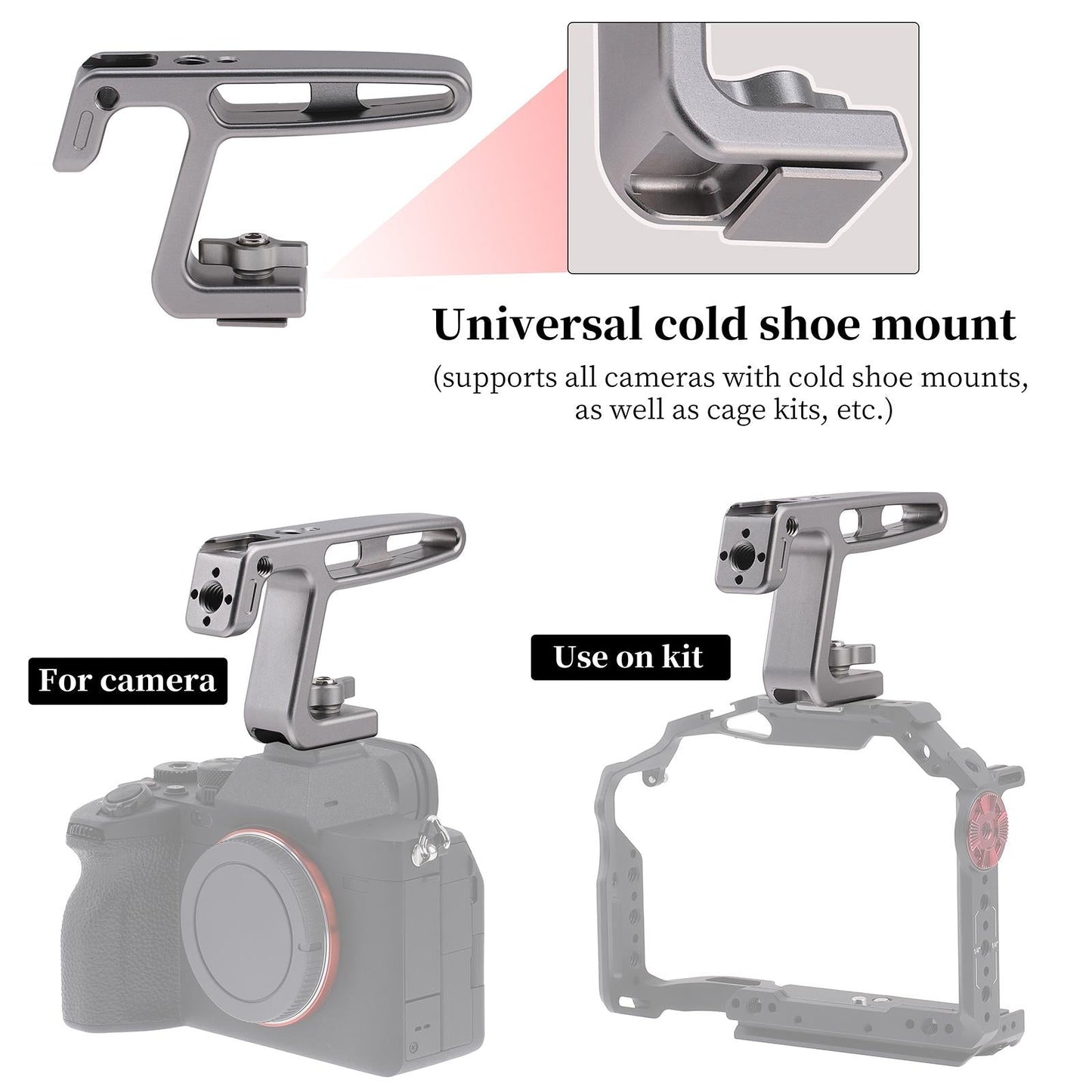 Silver Cold Shoe Mount 2x 1/4-20 and 2x 3/8"-16 for DSLR Camera Monitors"