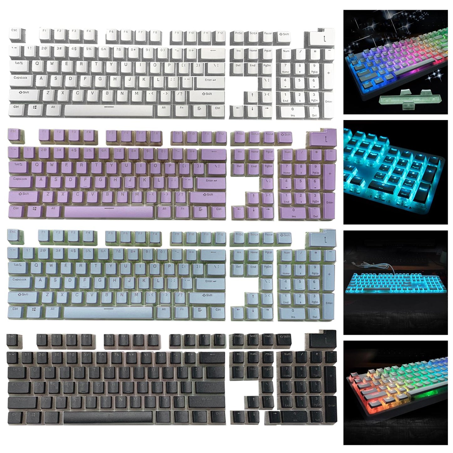 Gaming 108 Key Keycaps Kit Double Shot English PBT for Mechanical Keyboards White