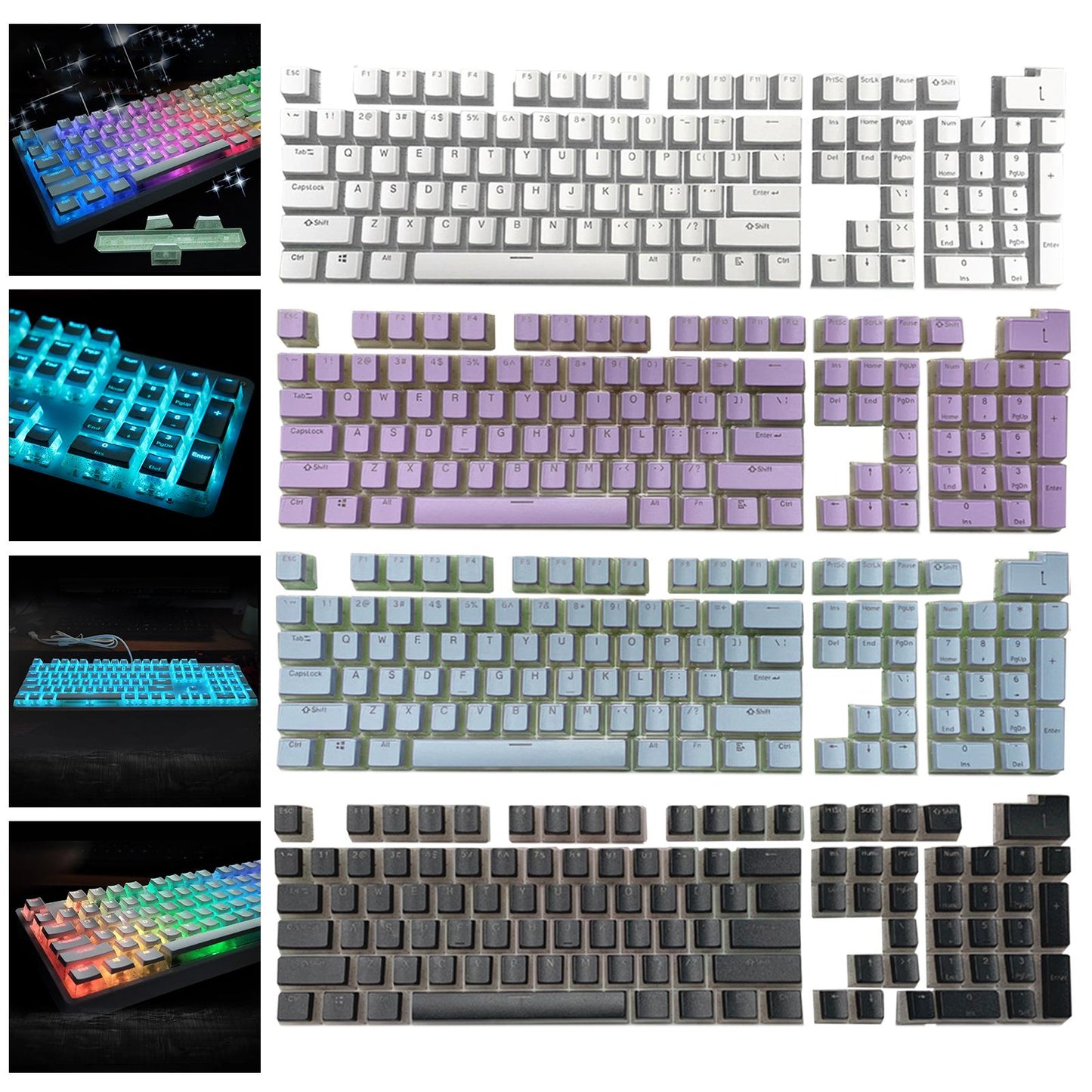 Gaming 108 Key Keycaps Kit Double Shot English PBT for Mechanical Keyboards White