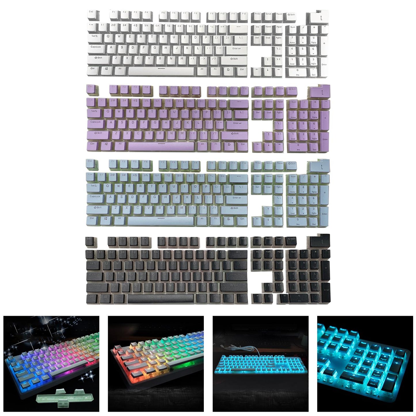 Gaming 108 Key Keycaps Kit Double Shot English PBT for Mechanical Keyboards White