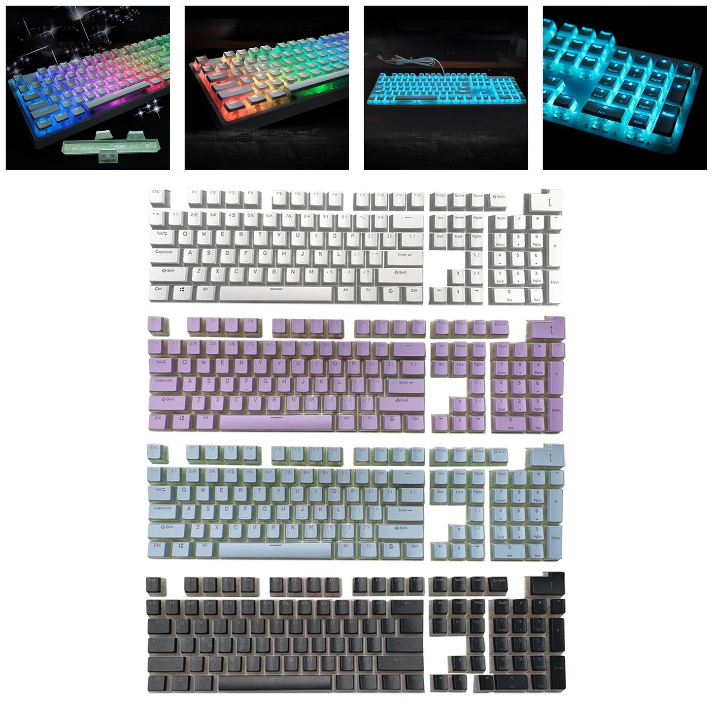 Gaming 108 Key Keycaps Kit Double Shot English PBT for Mechanical Keyboards White