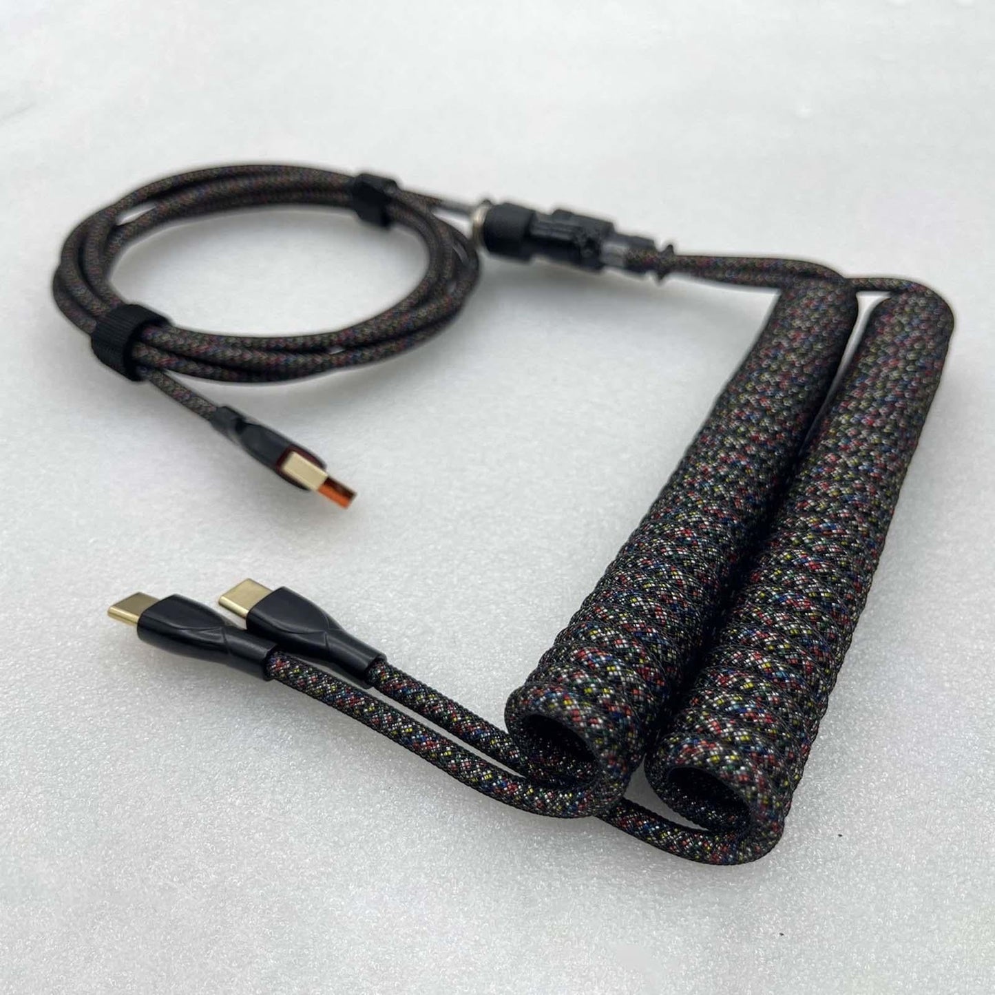 1.8M USB to Type C Coiled Cable Black DIY Extendable for Mechanical Keyboard