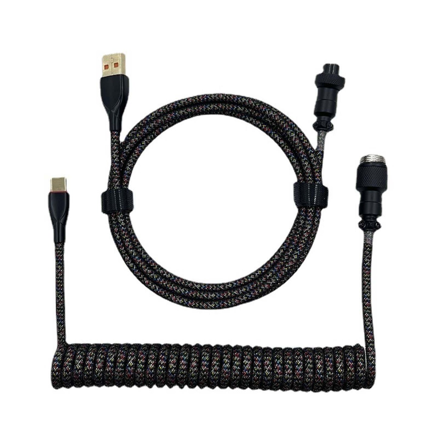 1.8M USB to Type C Coiled Cable Black DIY Extendable for Mechanical Keyboard