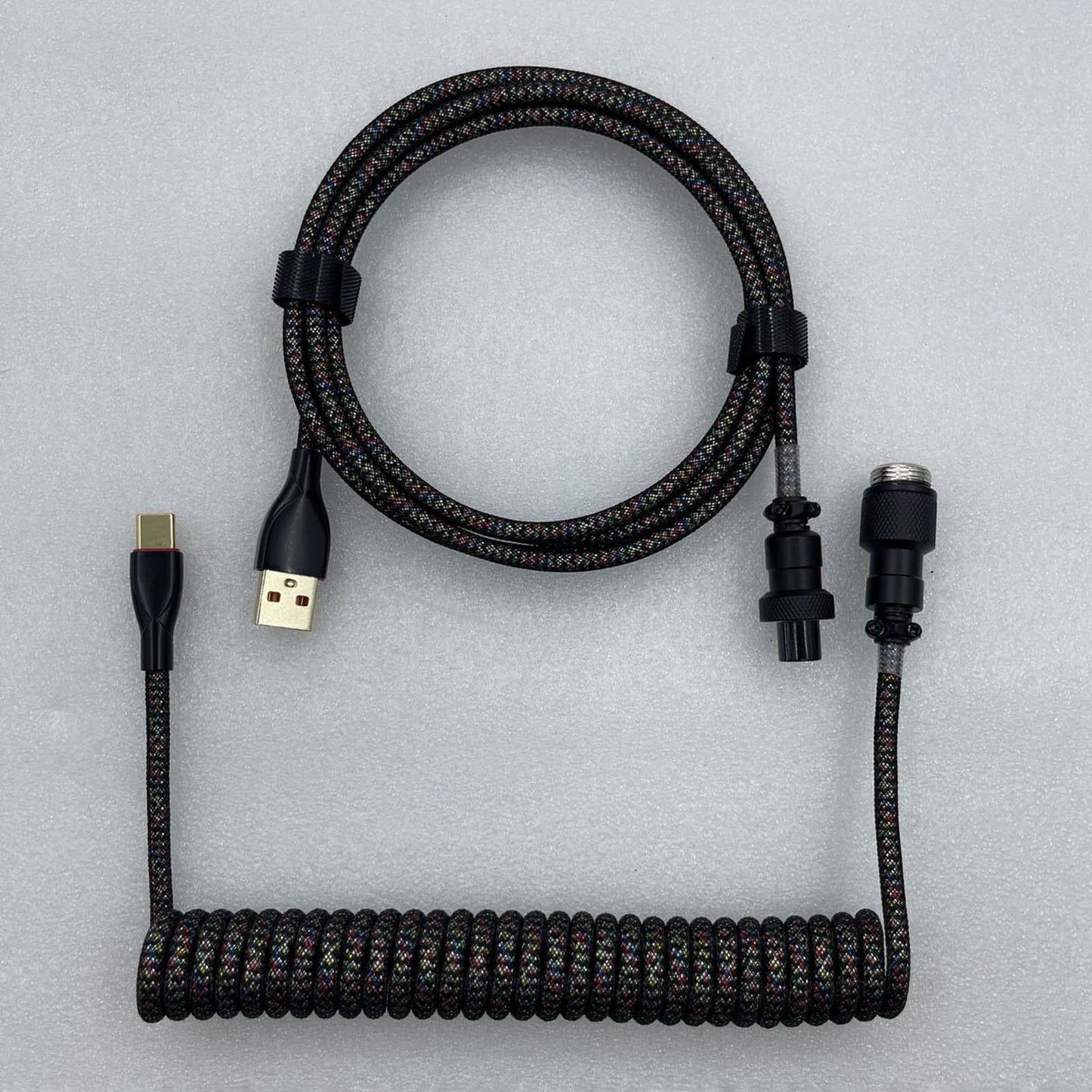 1.8M USB to Type C Coiled Cable Black DIY Extendable for Mechanical Keyboard