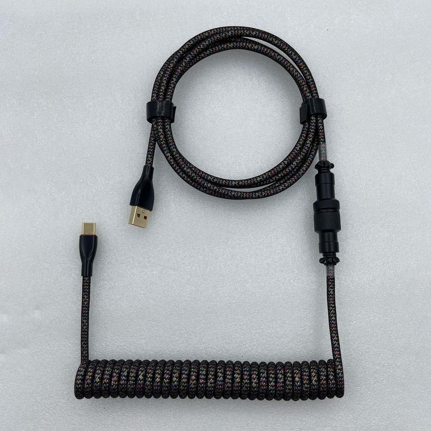 1.8M USB to Type C Coiled Cable Black DIY Extendable for Mechanical Keyboard