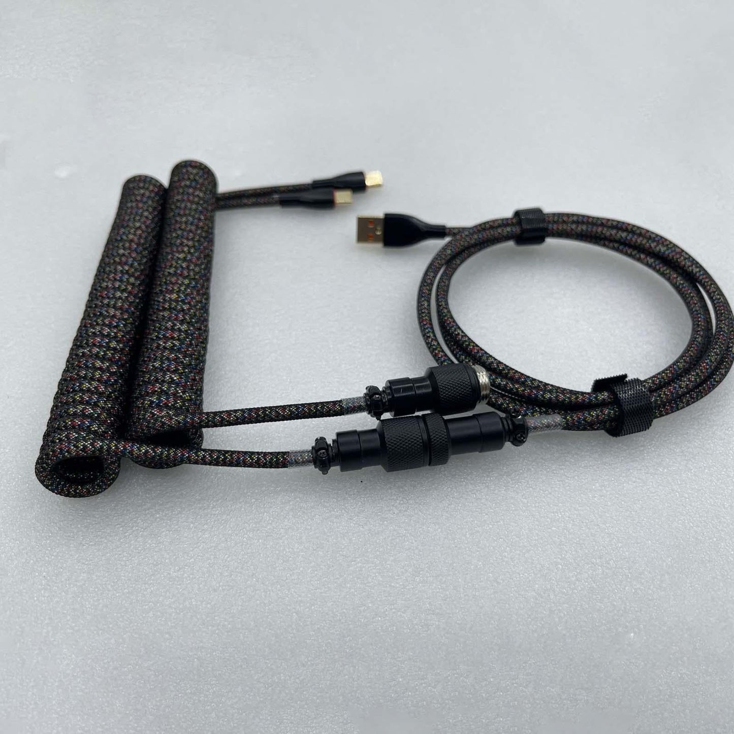 1.8M USB to Type C Coiled Cable Black DIY Extendable for Mechanical Keyboard