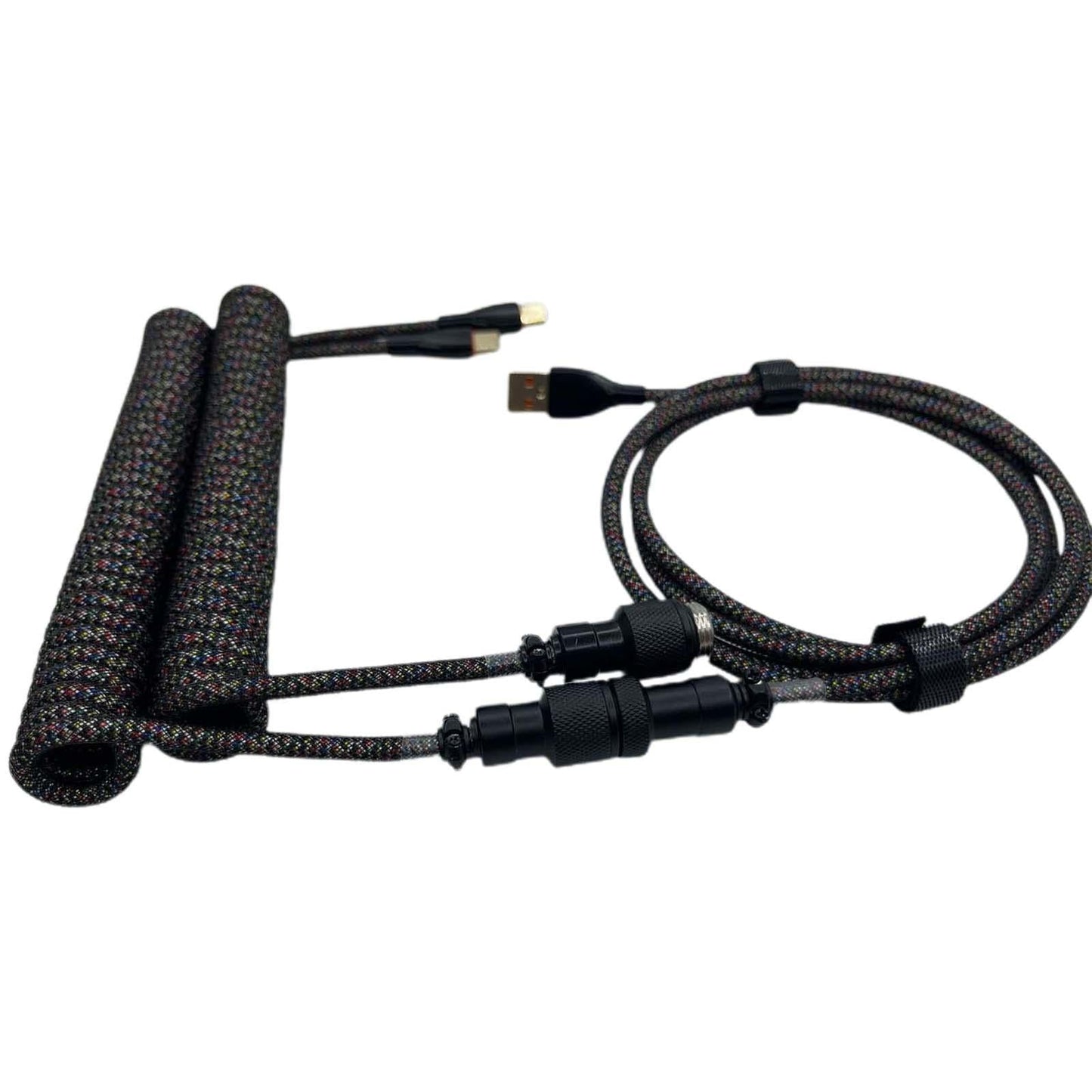1.8M USB to Type C Coiled Cable Black DIY Extendable for Mechanical Keyboard