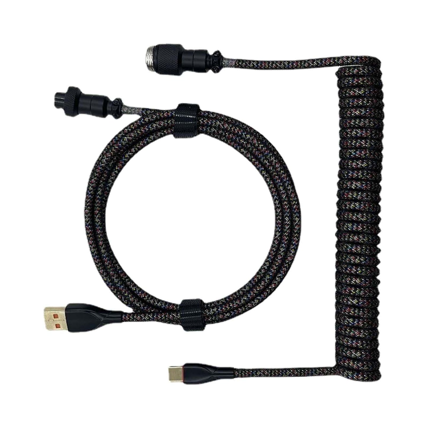 1.8M USB to Type C Coiled Cable Black DIY Extendable for Mechanical Keyboard