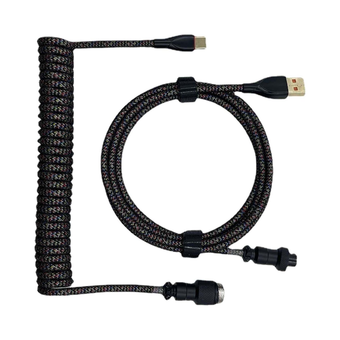 1.8M USB to Type C Coiled Cable Black DIY Extendable for Mechanical Keyboard