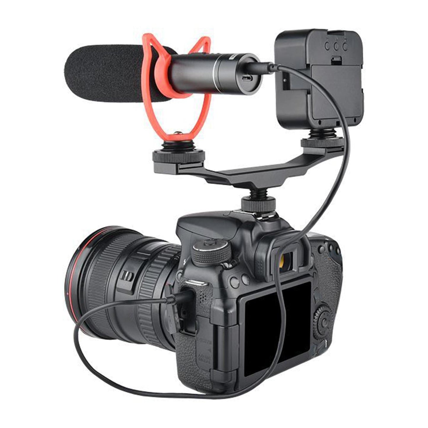 Aluminum Dual Cold Shoe Mount Bracket Extension Rod for Microphone Flash