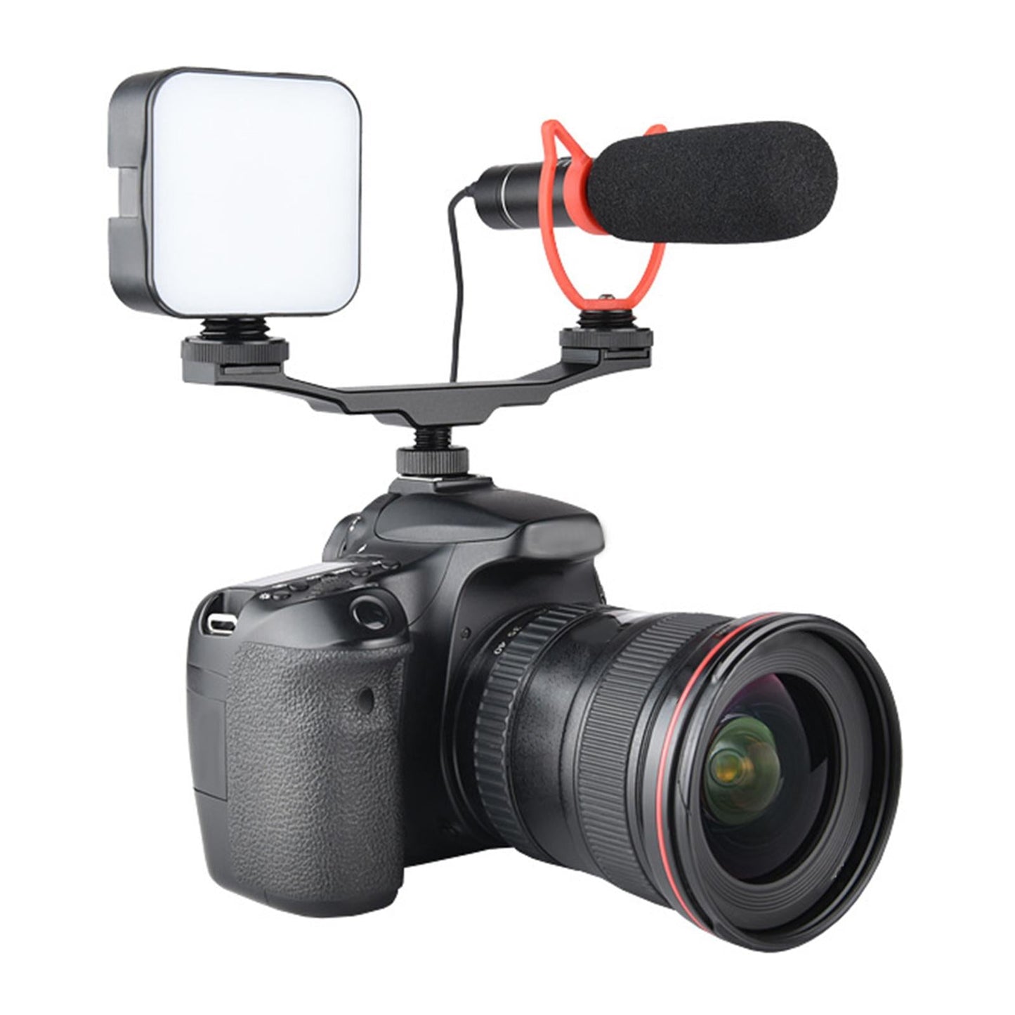 Aluminum Dual Cold Shoe Mount Bracket Extension Rod for Microphone Flash