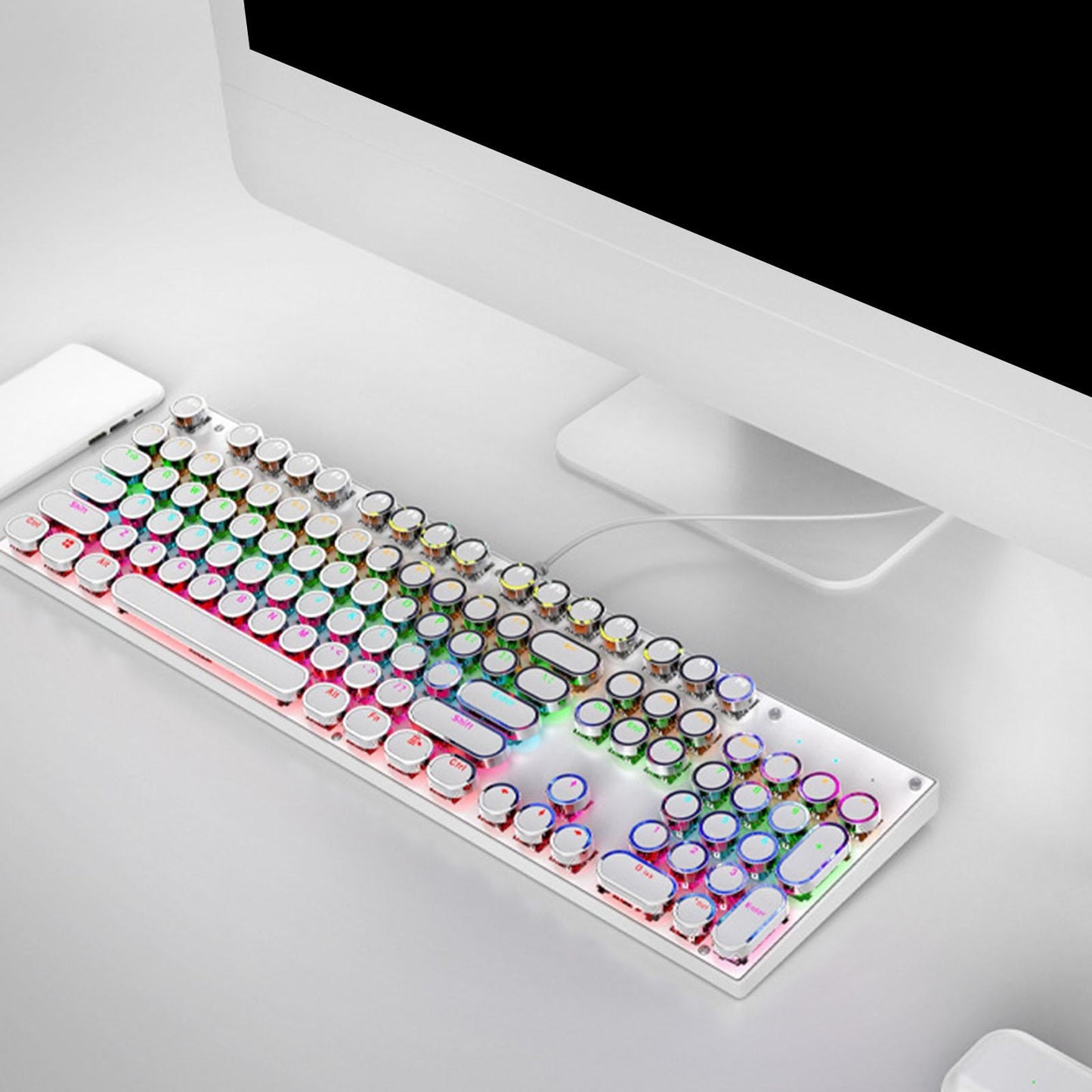 Ergonomic 104 Keys Mechanical Gaming Keyboard USB Wired for Game Computer PC White
