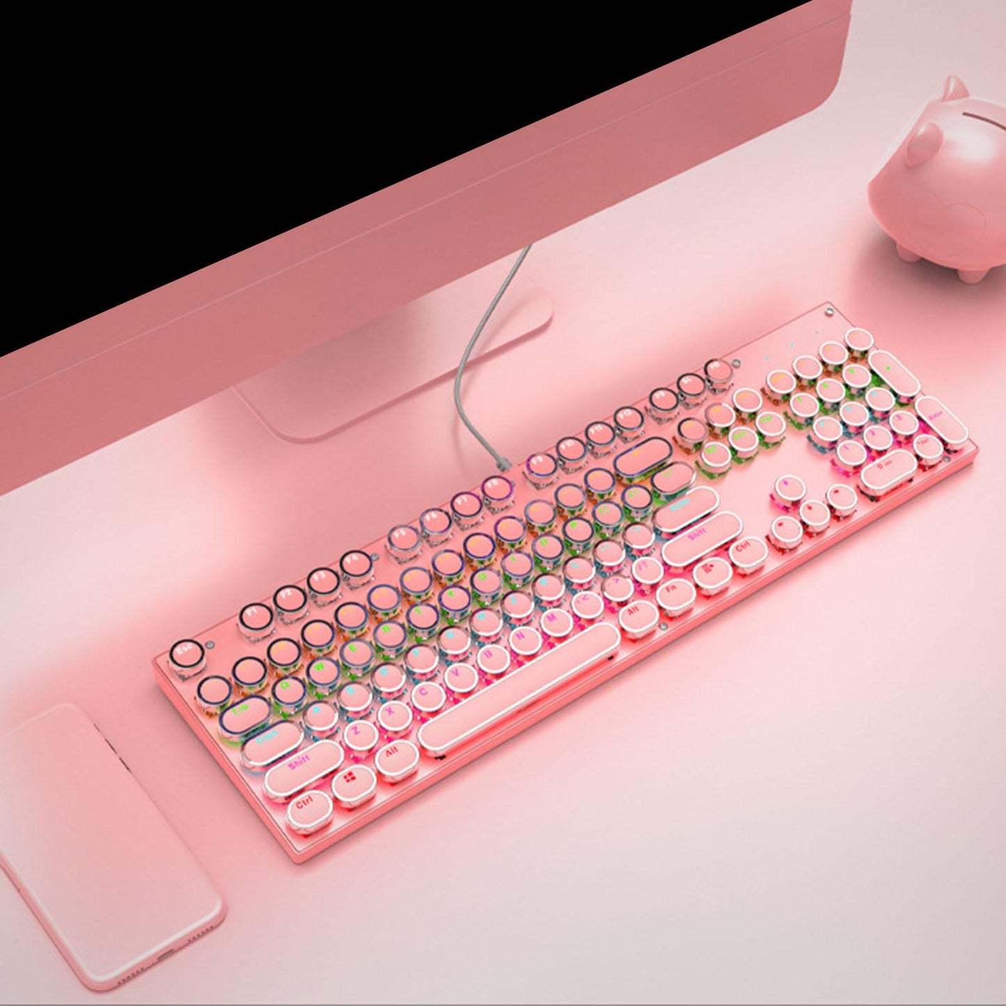 Ergonomic 104 Keys Mechanical Gaming Keyboard USB Wired for Game Computer PC Pink