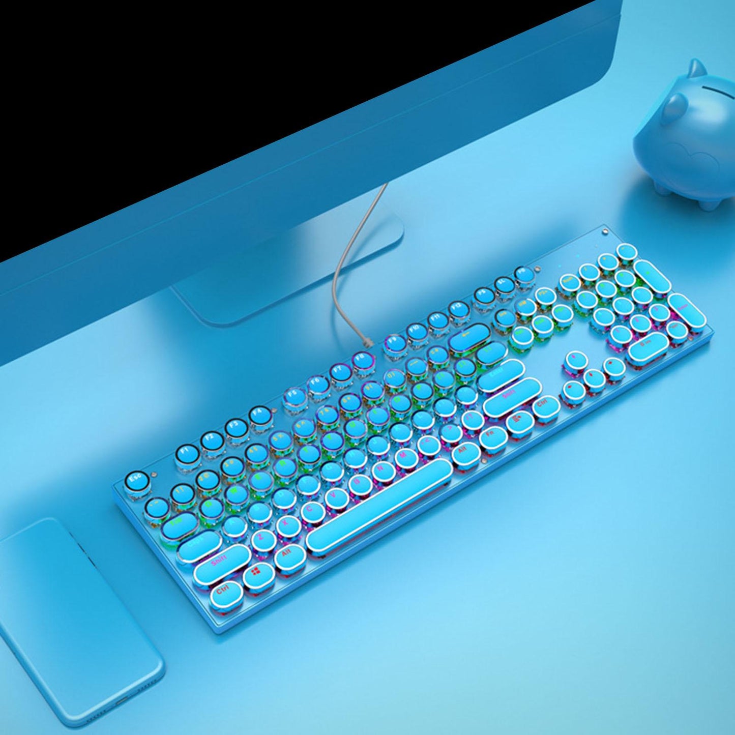 Ergonomic 104 Keys Mechanical Gaming Keyboard USB Wired for Game Computer PC Blue