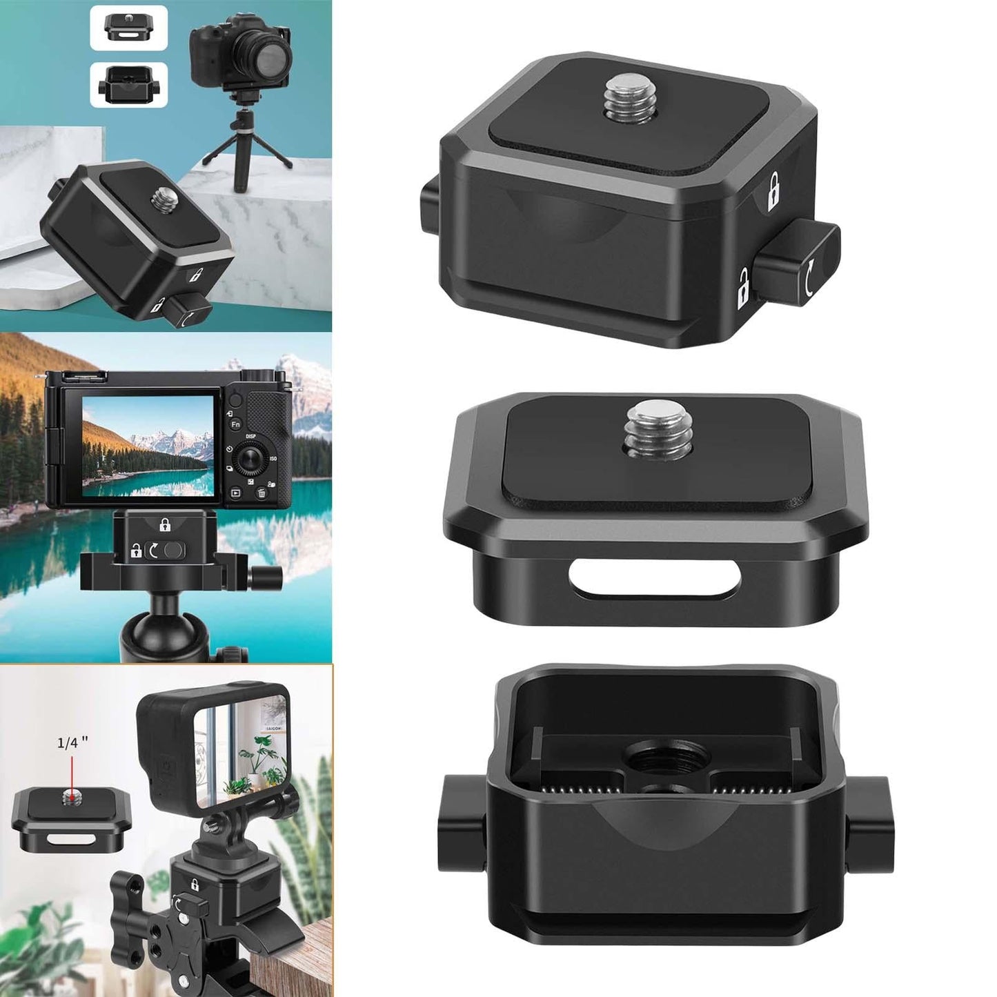 Tripod Adapter Base Double Lock Standard Mount 1/4 Screw for DSLR Camera 1 Set Tripod Adapter