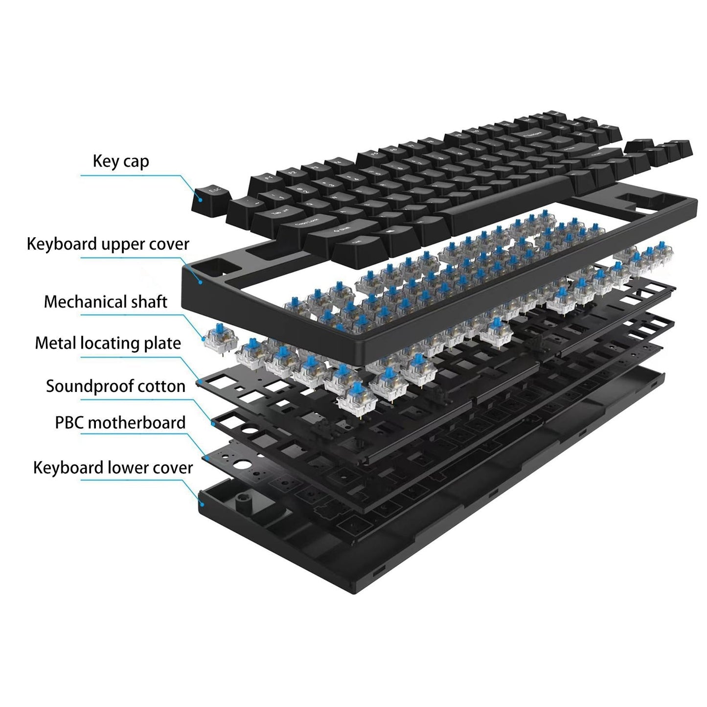 87 Keys DIY Wired Mechanical Keyboard Kit with Blue Switch for PC Parts Black