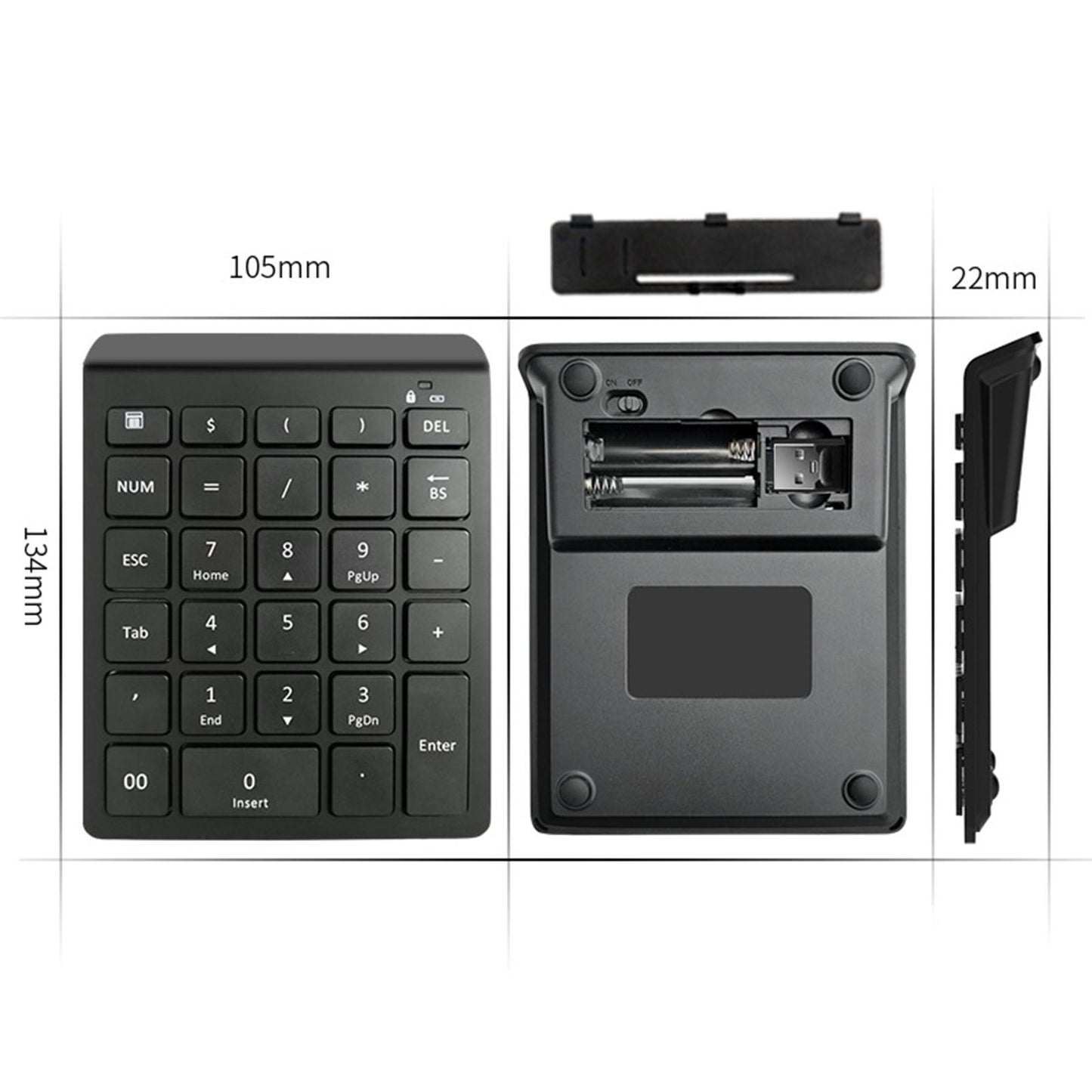 Portable Wireless Numeric Keypad 2.4G 28 Key for Laptop Financial Accounting 2.4G Black