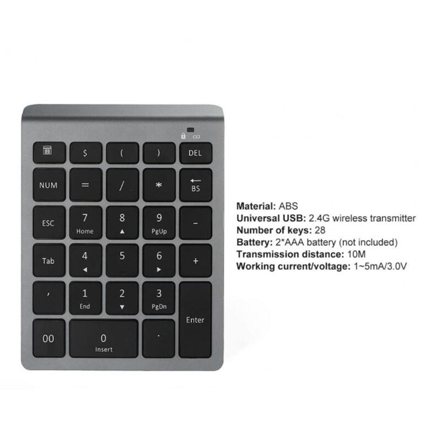 Portable Wireless Numeric Keypad 2.4G 28 Key for Laptop Financial Accounting 2.4G Black