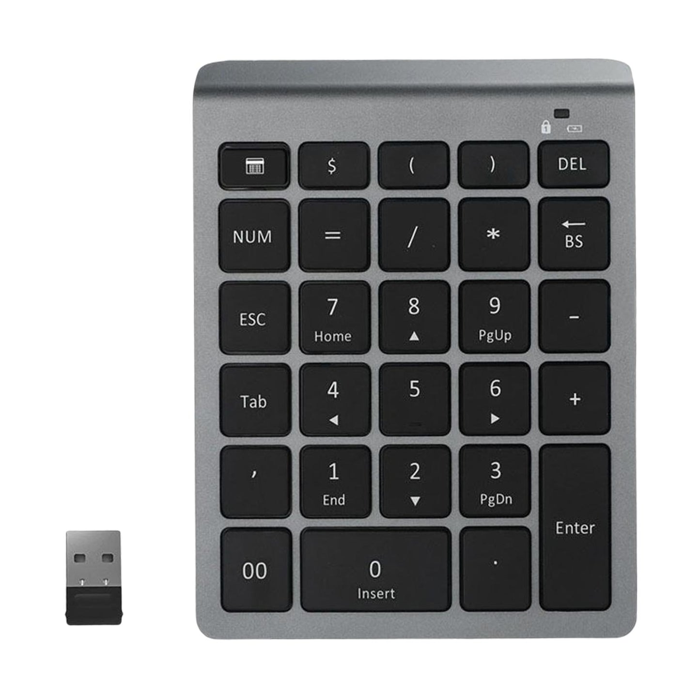 Portable Wireless Numeric Keypad 2.4G 28 Key for Laptop Financial Accounting 2.4G Grey