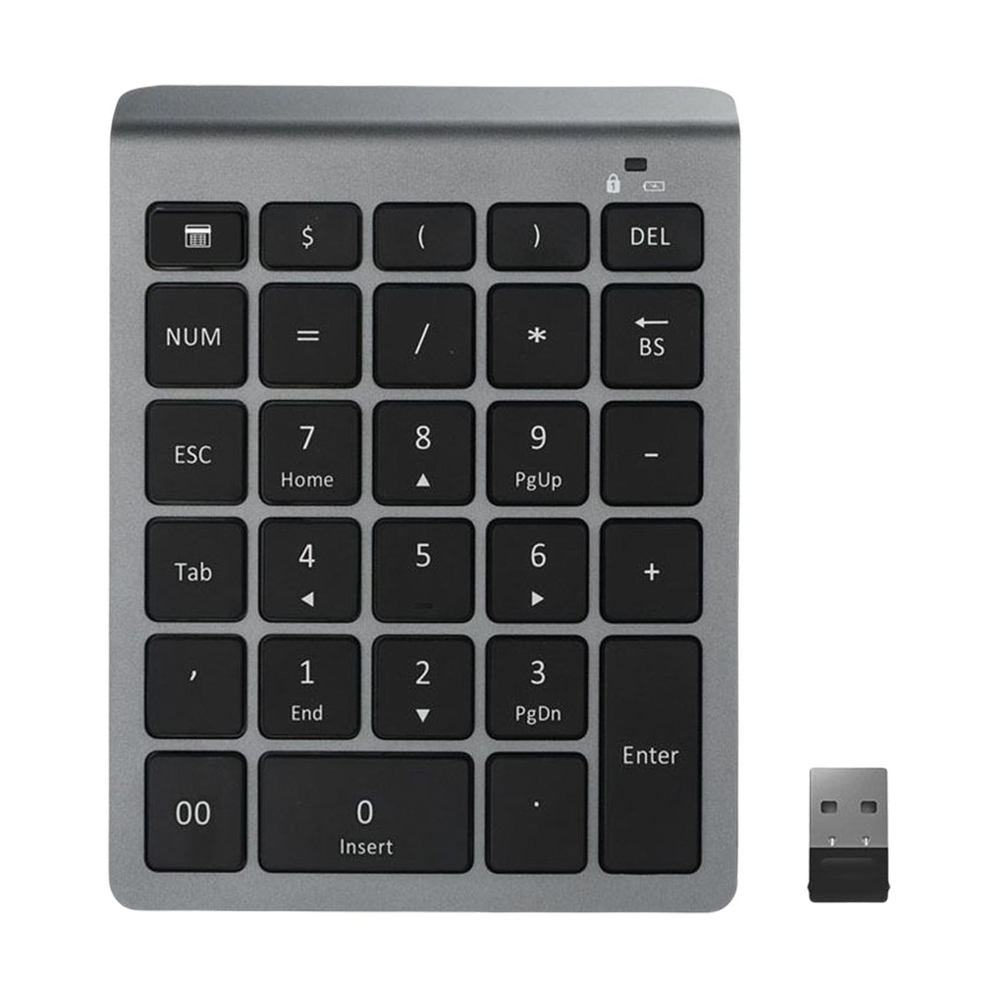 Portable Wireless Numeric Keypad 2.4G 28 Key for Laptop Financial Accounting 2.4G Grey