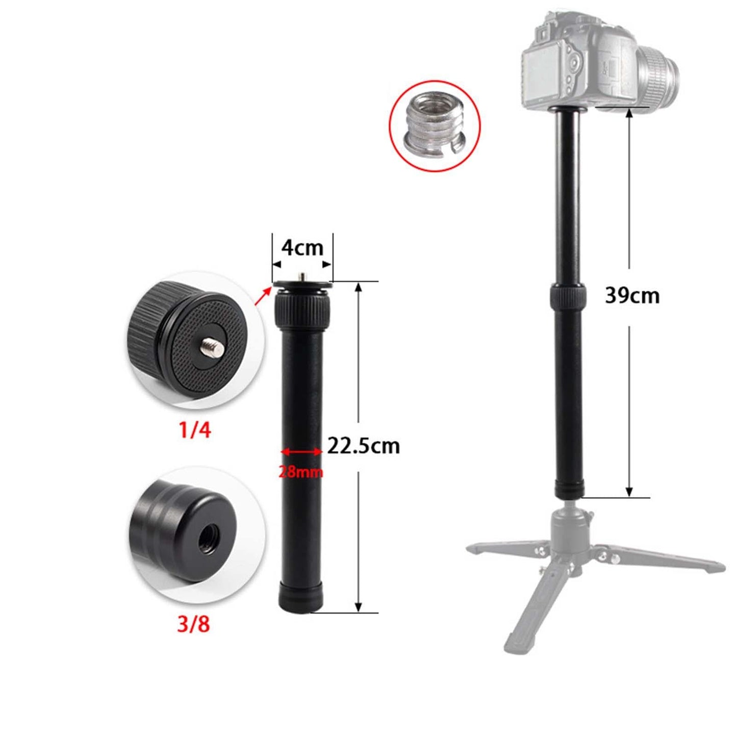 Extension Monopod Pole Tripod Extension Tube Aluminum Alloy for Zhiyun 28mm