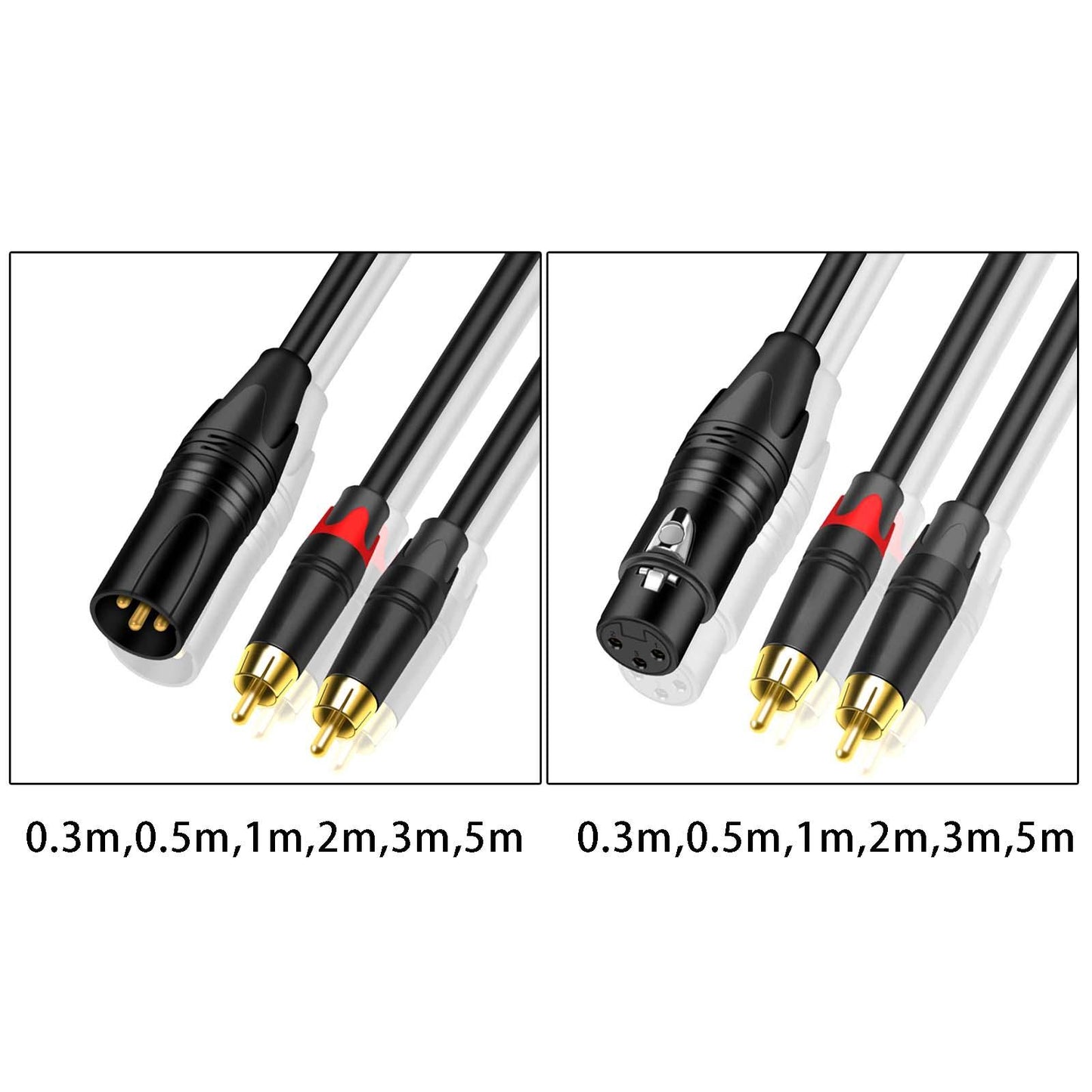 XLR to Dual HiFi Stereo Audio Connection Shielded for Recorders Male 0.3M