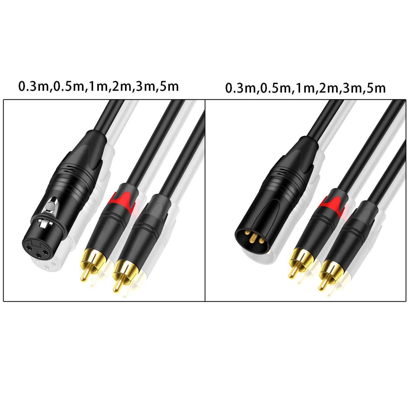 XLR to Dual HiFi Stereo Audio Connection Shielded for Recorders Male 0.3M