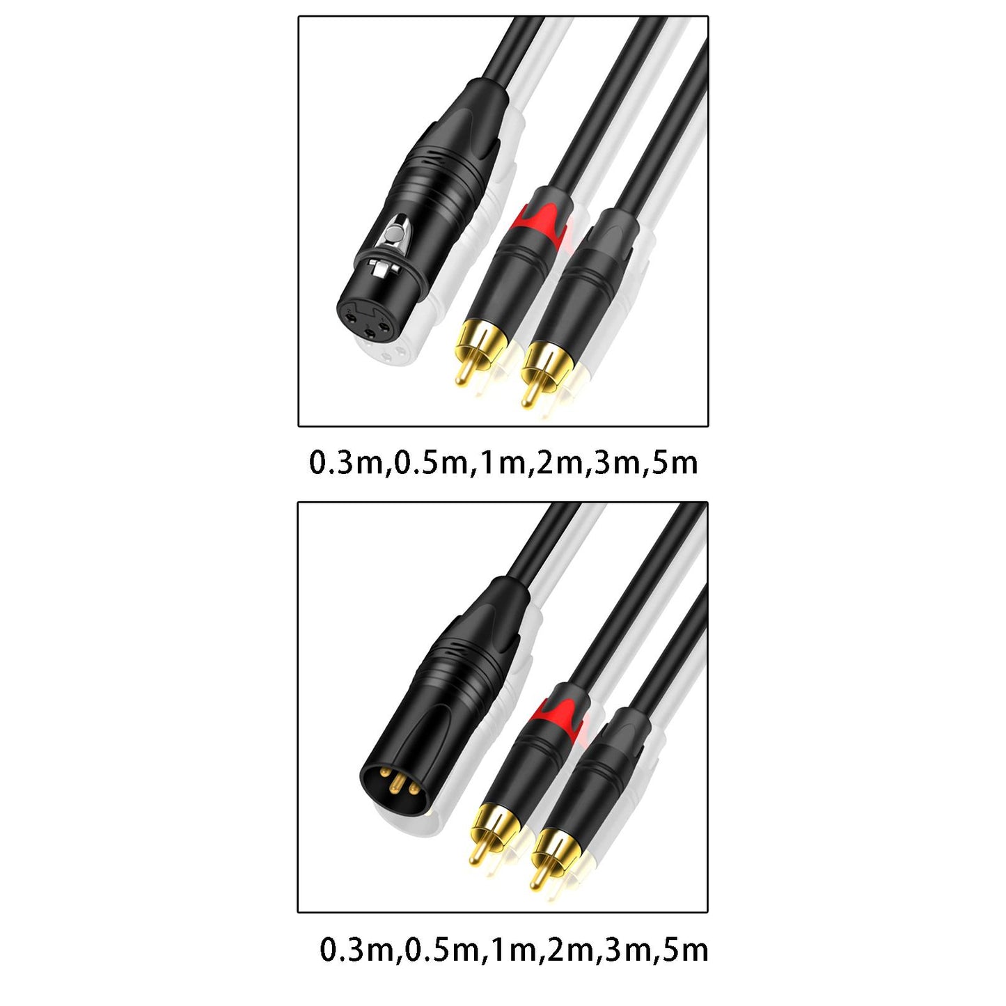 XLR to Dual HiFi Stereo Audio Connection Shielded for Recorders Male 0.3M