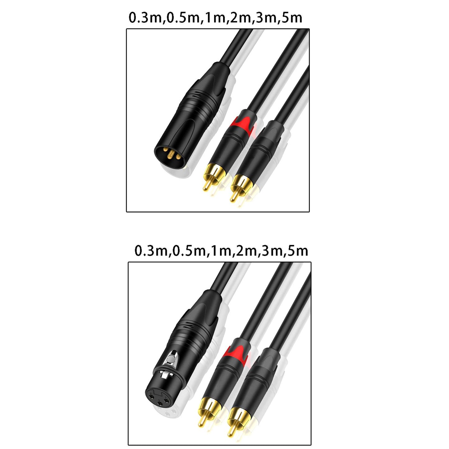 XLR to Dual HiFi Stereo Audio Connection Shielded for Recorders Male 0.3M