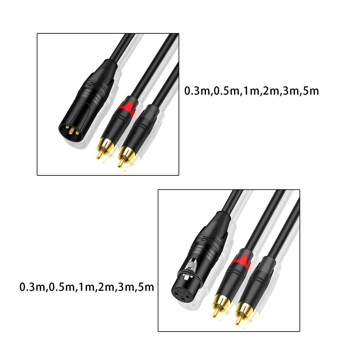 XLR to Dual HiFi Stereo Audio Connection Shielded for Recorders Male 0.3M