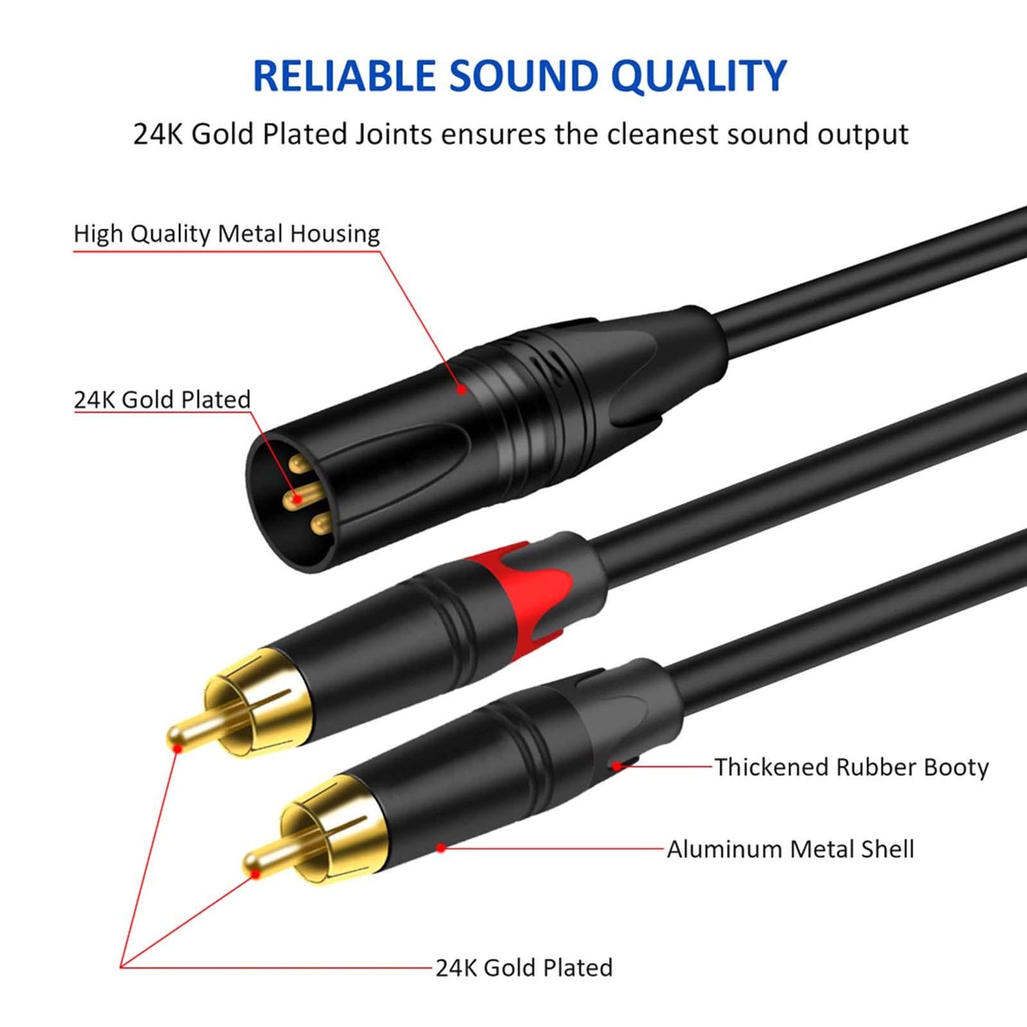 XLR to Dual HiFi Stereo Audio Connection Shielded for Recorders Male 2M