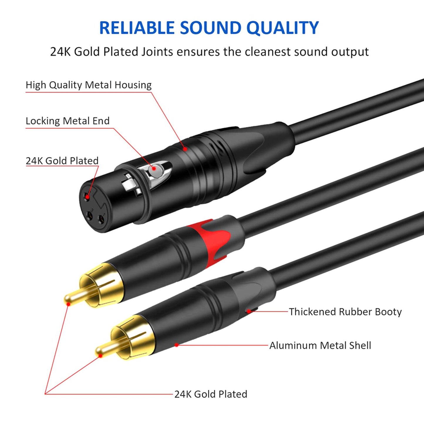 XLR to Dual HiFi Stereo Audio Connection Shielded for Recorders Female 2M