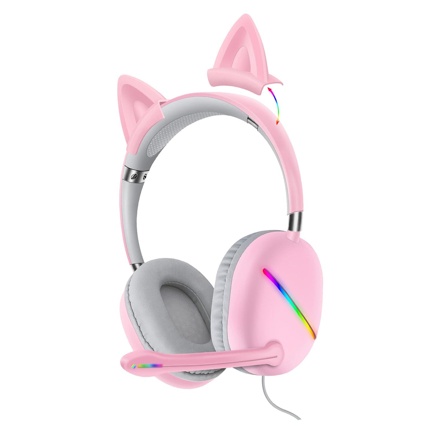 Ears of Cat Headphones Wired Gaming Headset with RGB Lights HiFi 3.5mm Pink