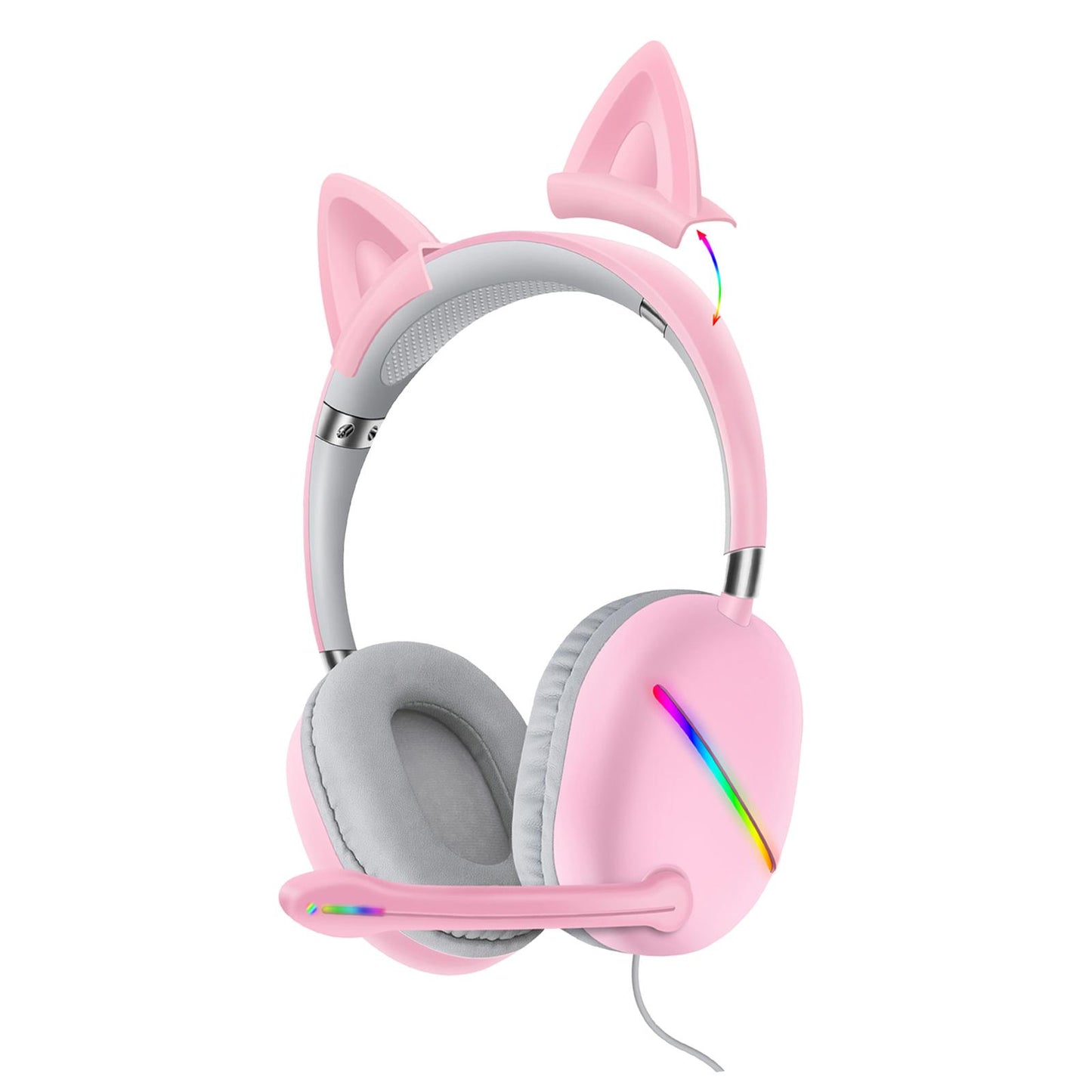 Ears of Cat Headphones Wired Gaming Headset with RGB Lights HiFi 3.5mm Pink