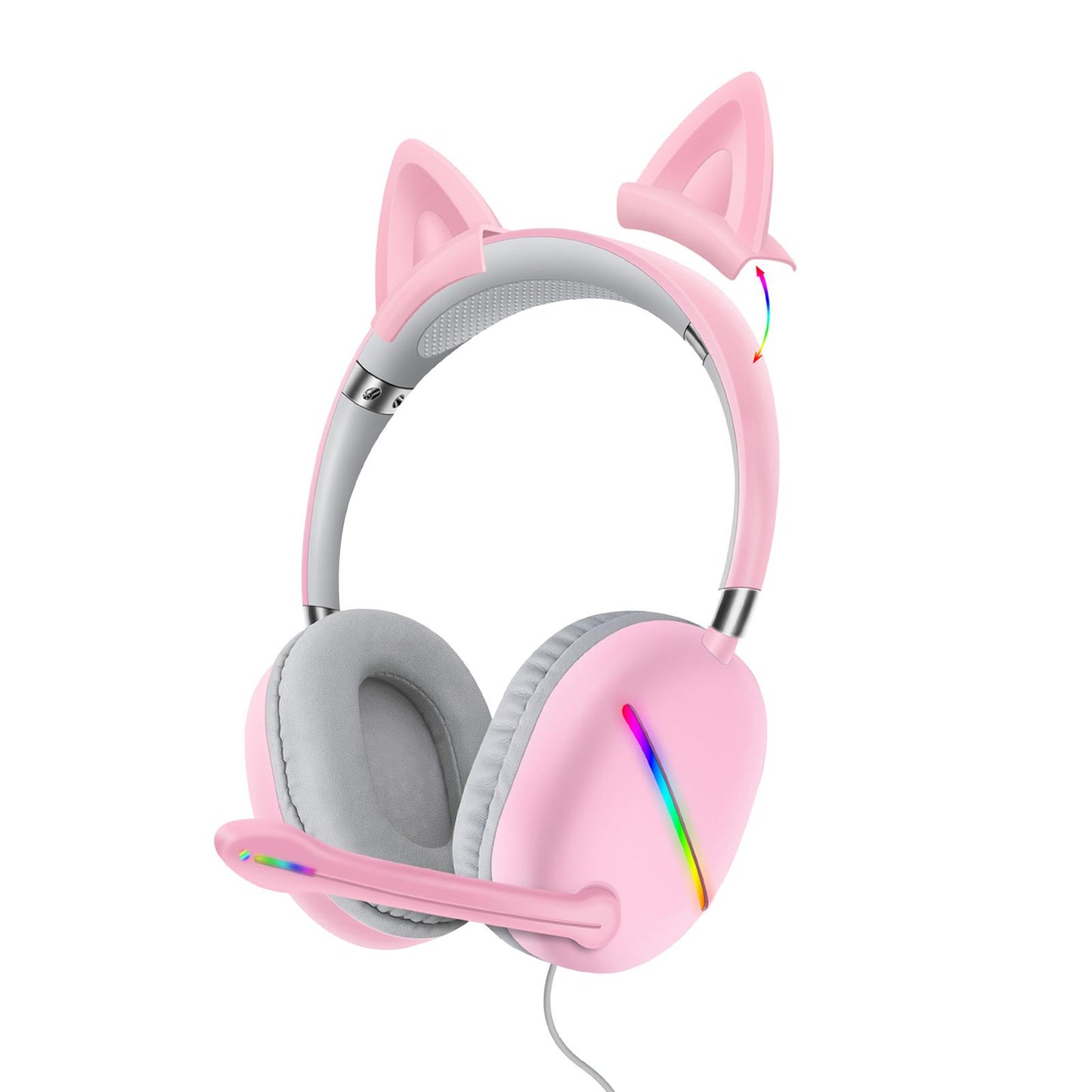 Ears of Cat Headphones Wired Gaming Headset with RGB Lights HiFi 3.5mm Pink