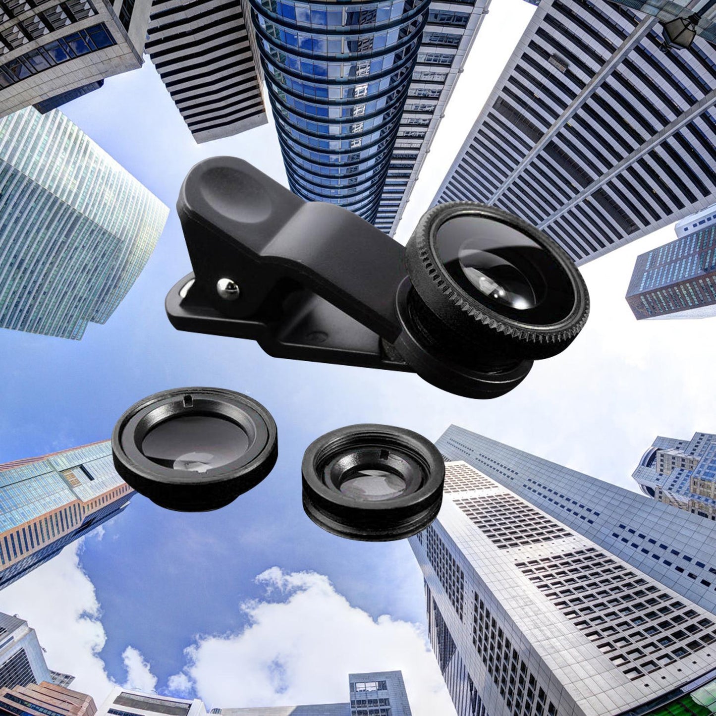 Universal Phone Lens Three Lens Phone Camera Lens Kits for Photo Cameras Black