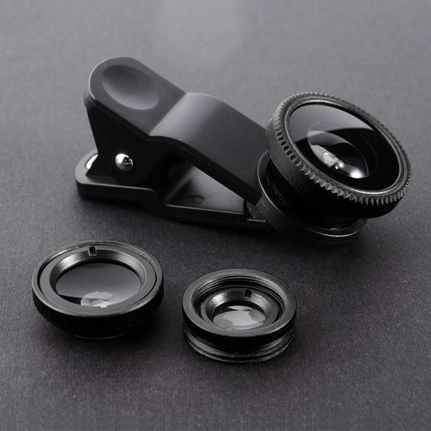 Universal Phone Lens Three Lens Phone Camera Lens Kits for Photo Cameras Black