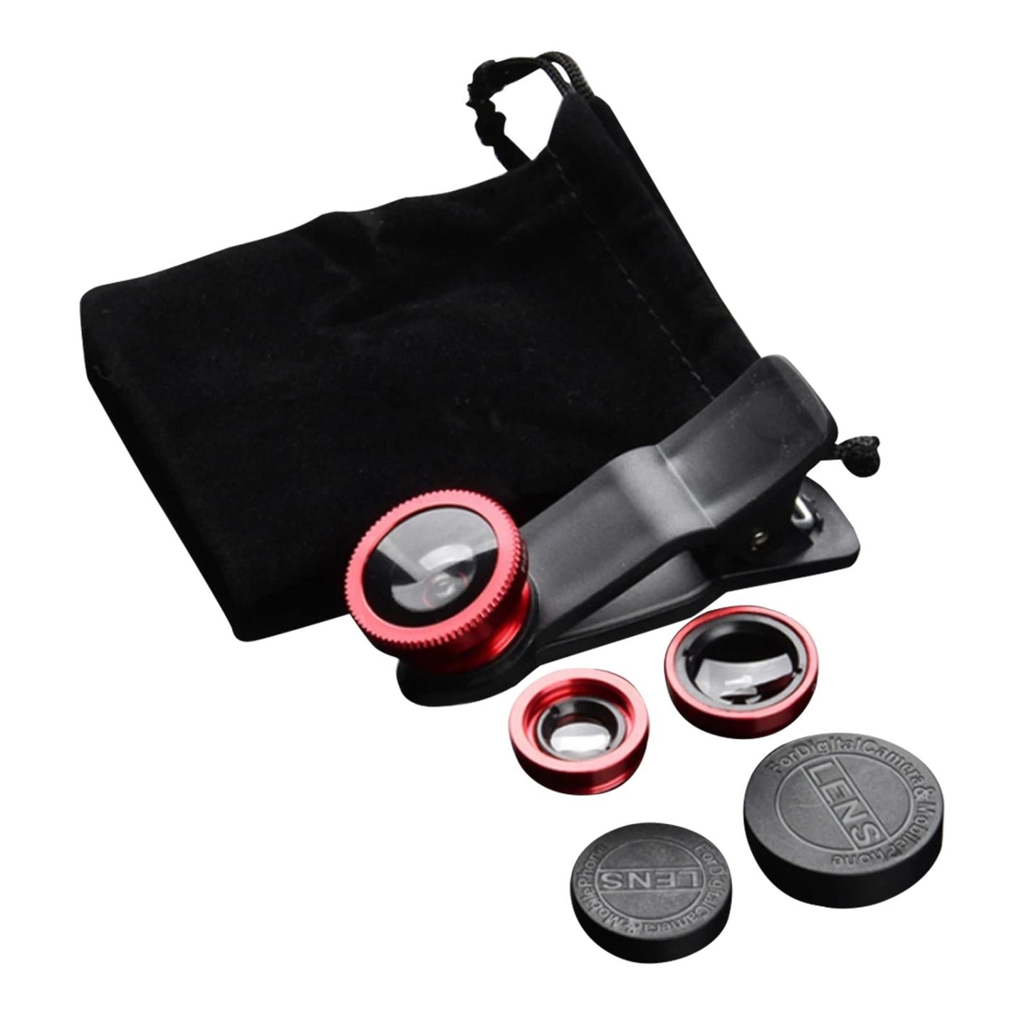 Universal Phone Lens Three Lens Phone Camera Lens Kits for Photo Cameras Red