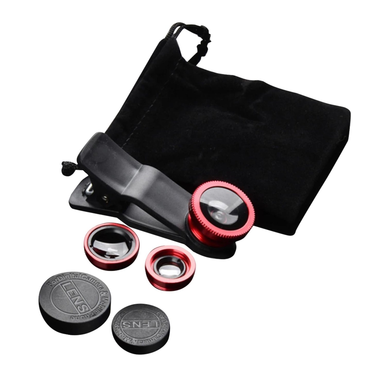 Universal Phone Lens Three Lens Phone Camera Lens Kits for Photo Cameras Red