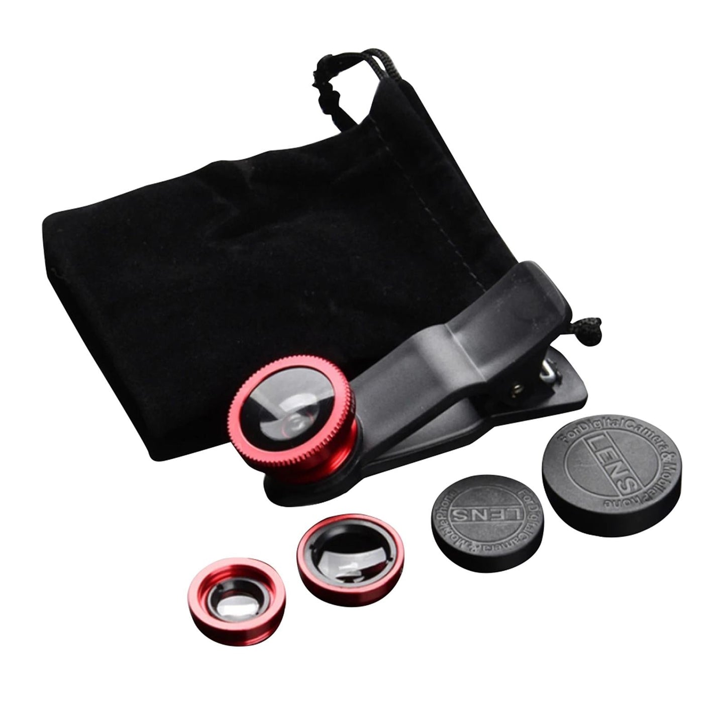 Universal Phone Lens Three Lens Phone Camera Lens Kits for Photo Cameras Red