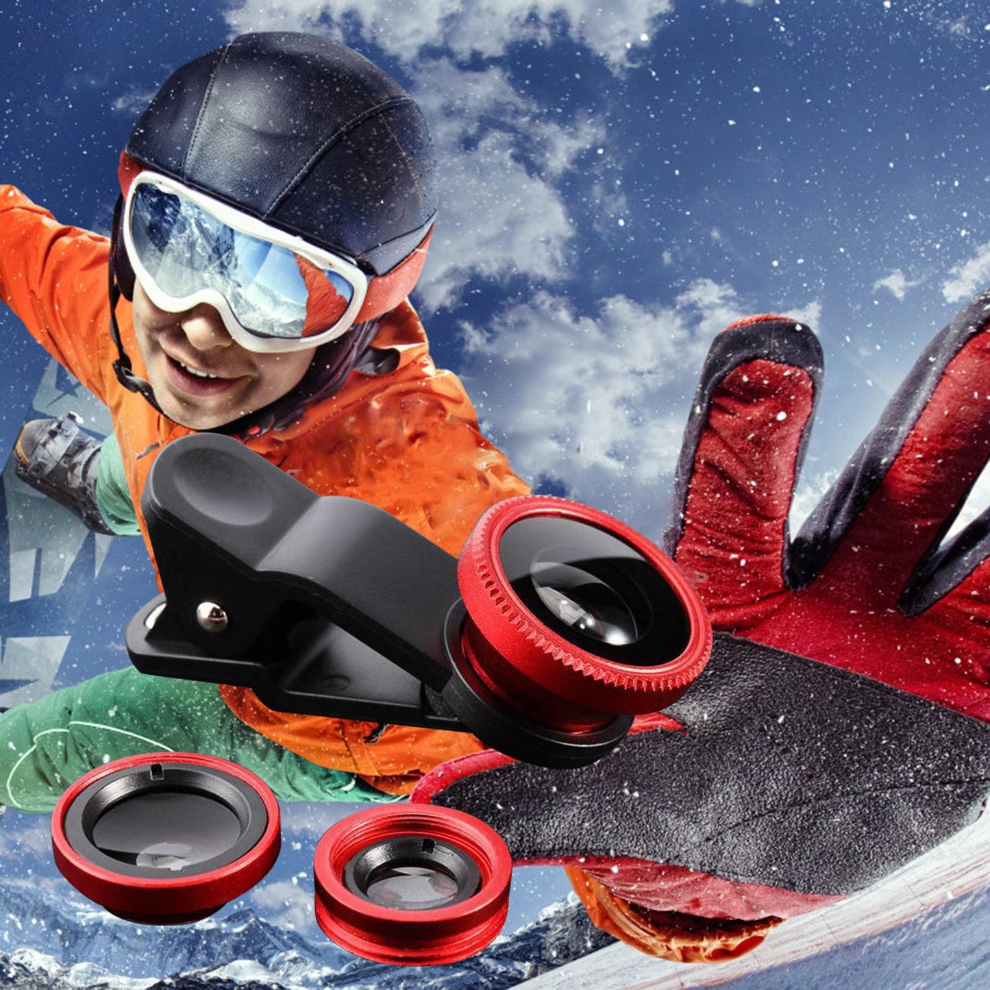 Universal Phone Lens Three Lens Phone Camera Lens Kits for Photo Cameras Red