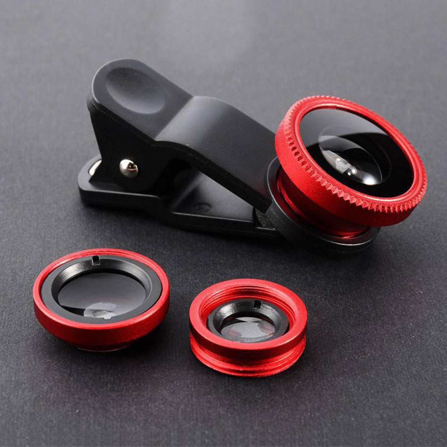 Universal Phone Lens Three Lens Phone Camera Lens Kits for Photo Cameras Red