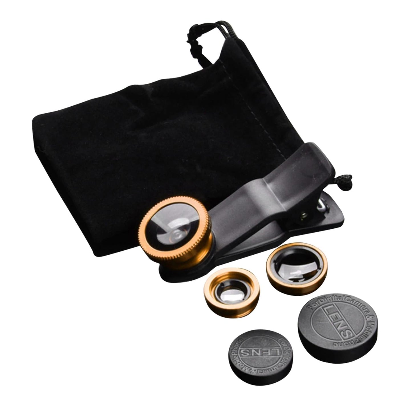 Universal Phone Lens Three Lens Phone Camera Lens Kits for Photo Cameras Gold