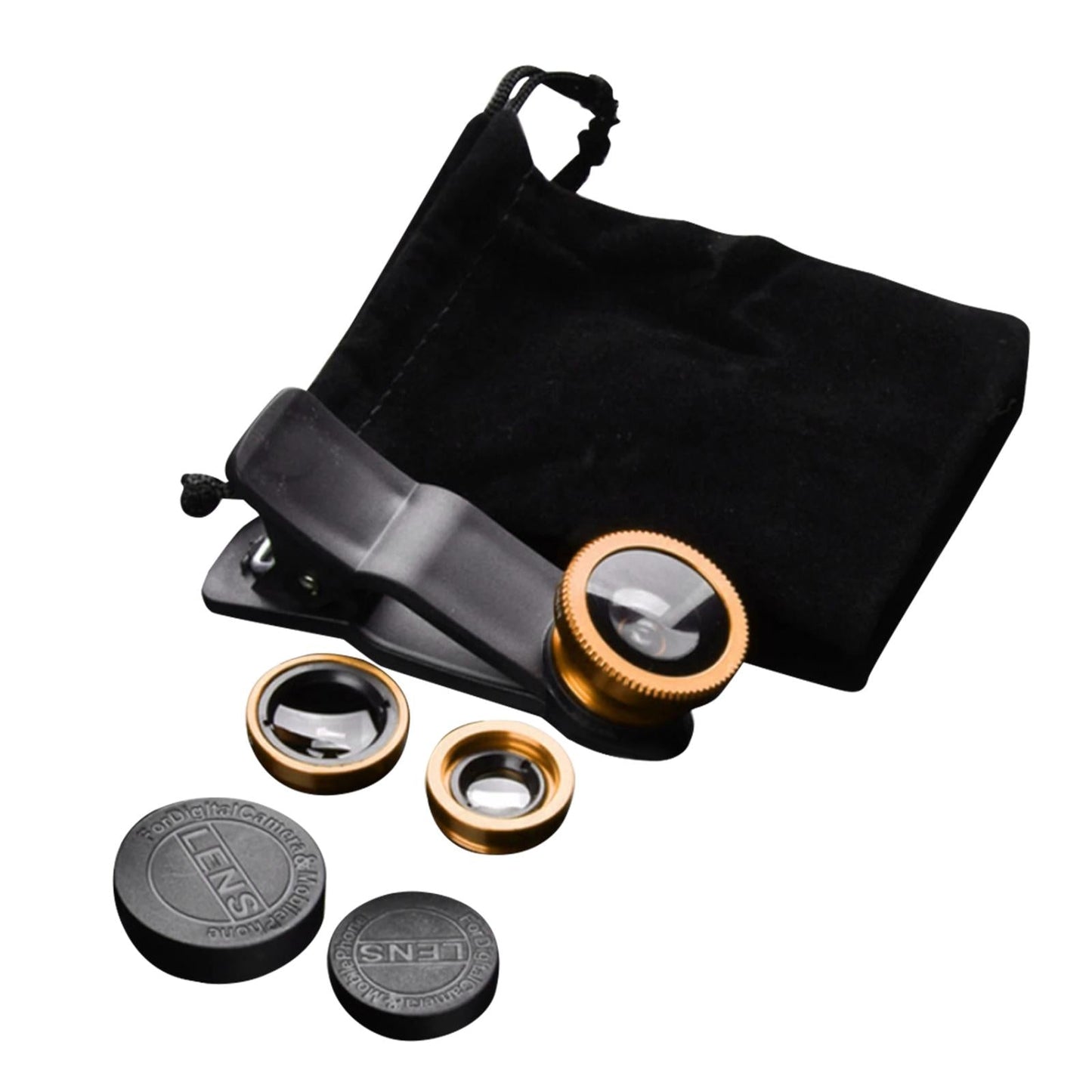 Universal Phone Lens Three Lens Phone Camera Lens Kits for Photo Cameras Gold