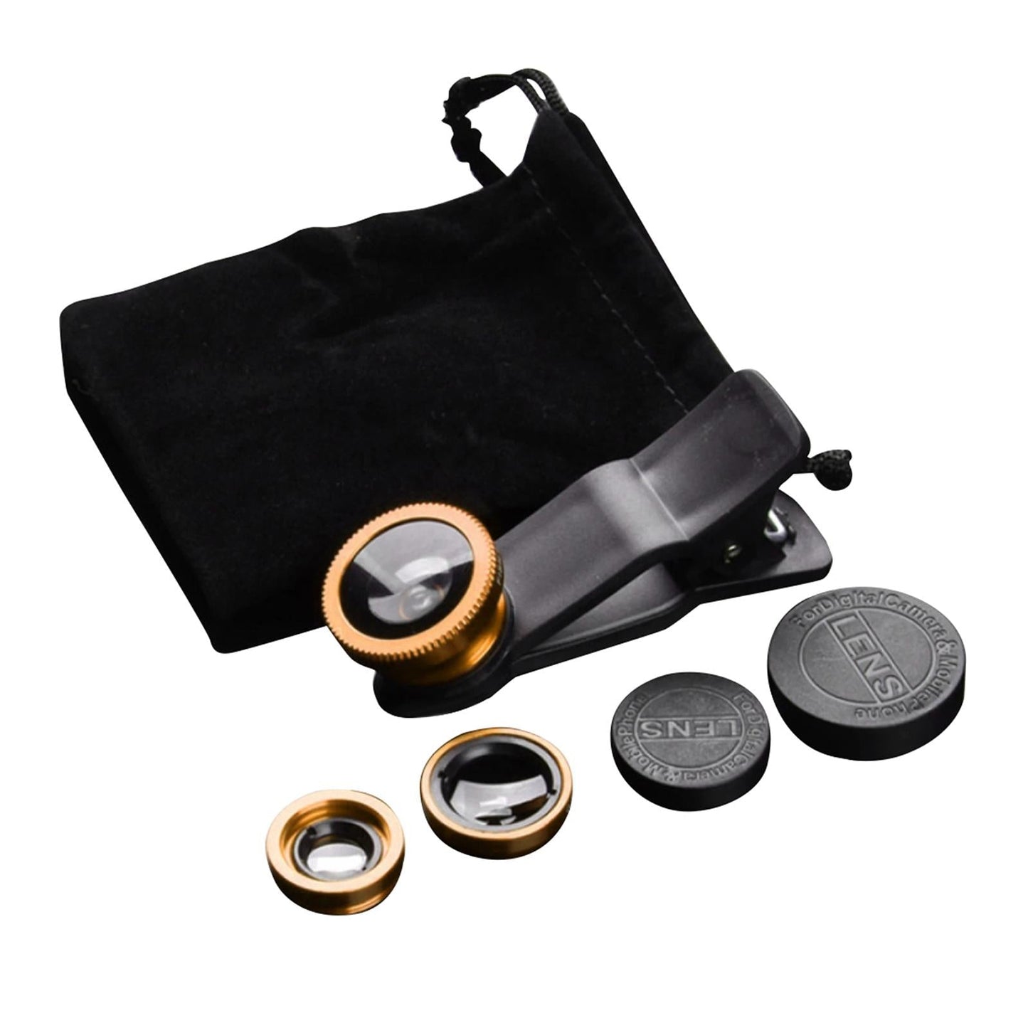 Universal Phone Lens Three Lens Phone Camera Lens Kits for Photo Cameras Gold