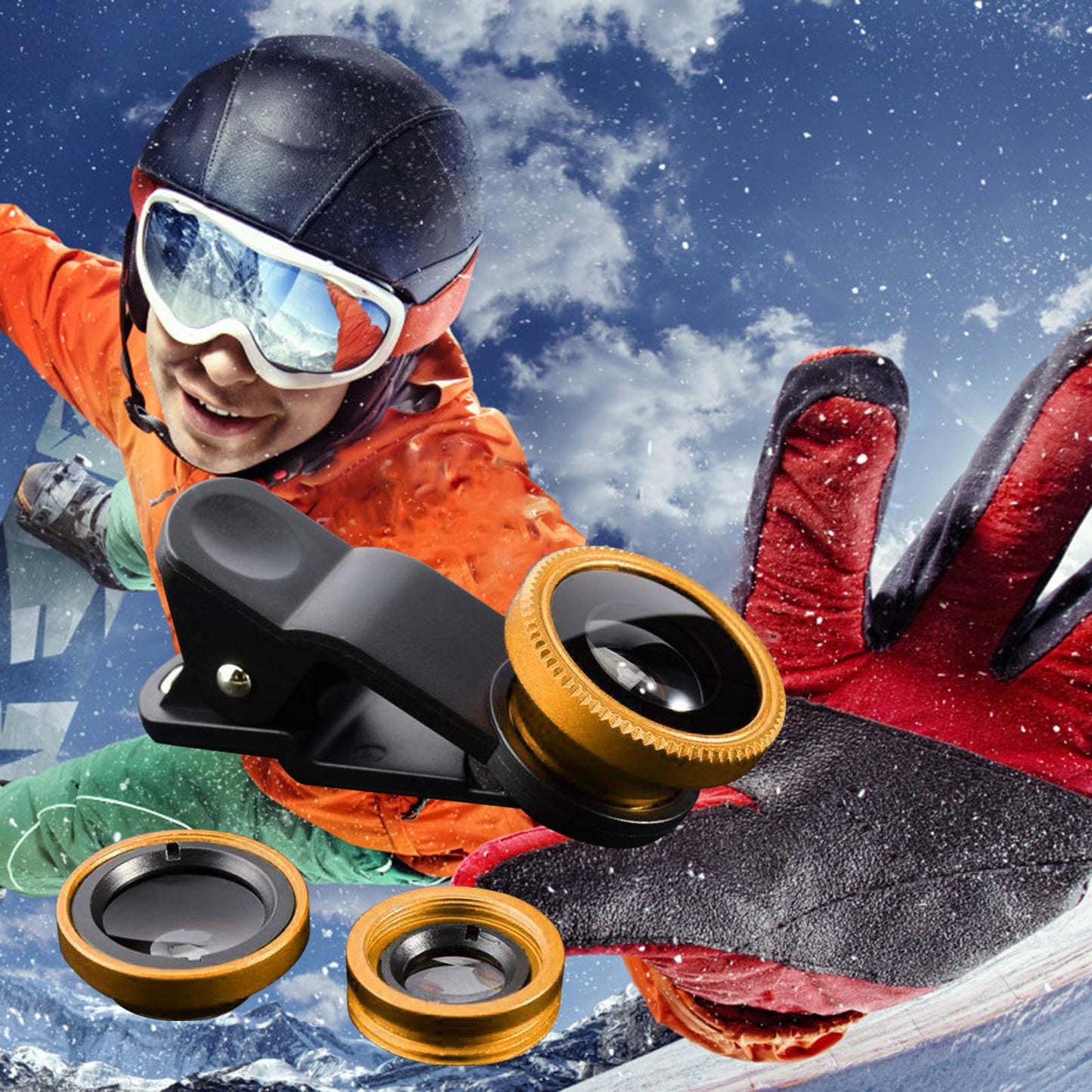 Universal Phone Lens Three Lens Phone Camera Lens Kits for Photo Cameras Gold